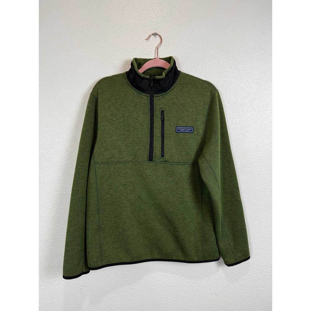 Vineyard Vines Pullover Mens S Green Saltwater 1/4 Zip Fleece Sweater Jacket